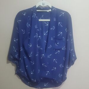 Smart Set Navy Blue Anchor Print Blouse Size Small